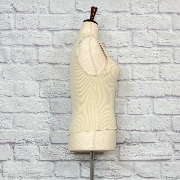 Nyland Cream Ribbed Sleeveless Polo Top - Picture 3 of 9